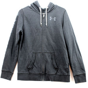 Under Armour M Unisex Hoodie Sweatshirt Solid Black Full Zip Logo Front Pockets
